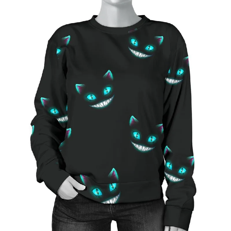 Pattern Print Black Cat Women's Sweatshirt Hoodie with Cropped Fit Short Trendy
