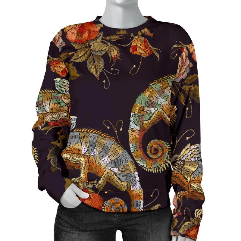 Pattern Print Chameleon Women's Sweatshirt Hoodie with Tied Waist Feminine Flattering