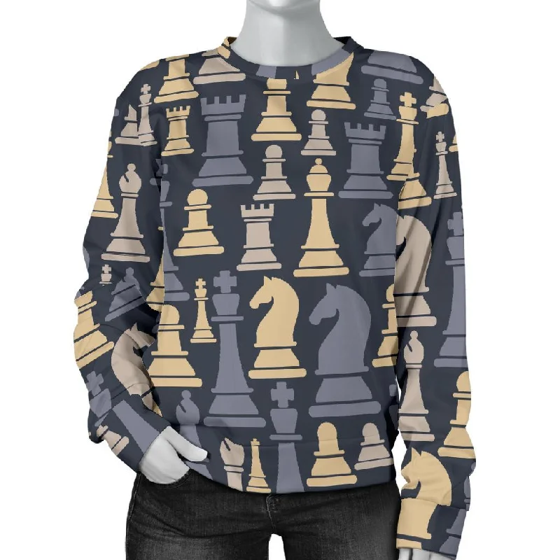 Pattern Print Chess Women's Sweatshirt Hoodie with Camouflage Military Edgy