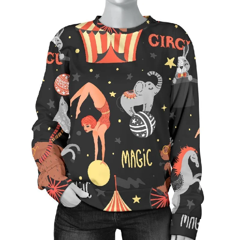 Pattern Print Circus Women's Sweatshirt Hoodie with Metallic Shiny Futuristic