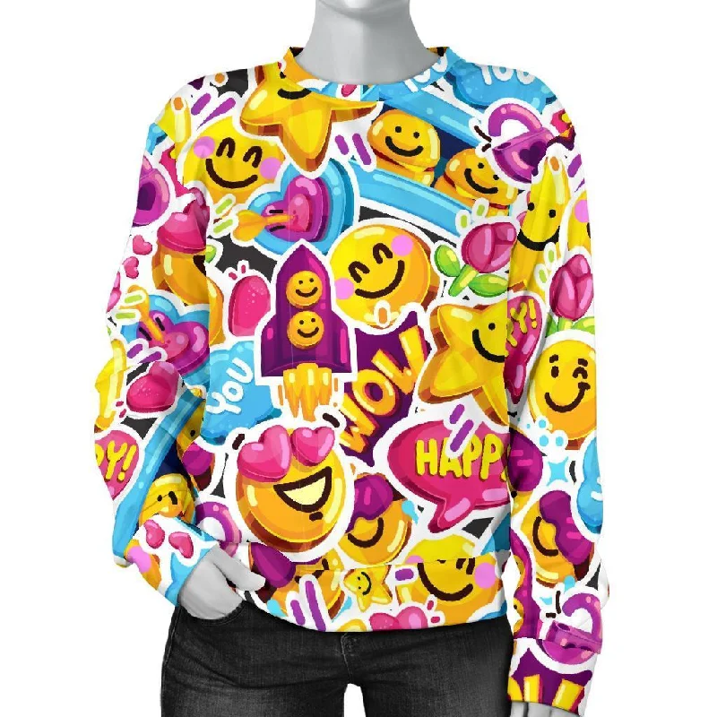 Pattern Print Emoji Women's Sweatshirt Hoodie with Half-Zip Sporty Casual
