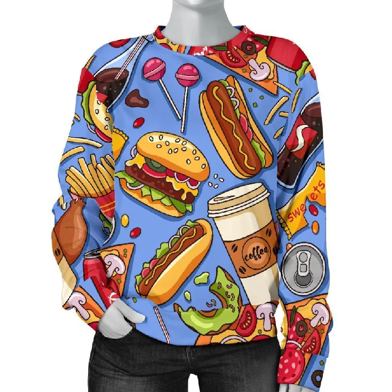 Pattern Print Fastfood Women's Sweatshirt Hoodie with Rolled Sleeves Casual Relaxed