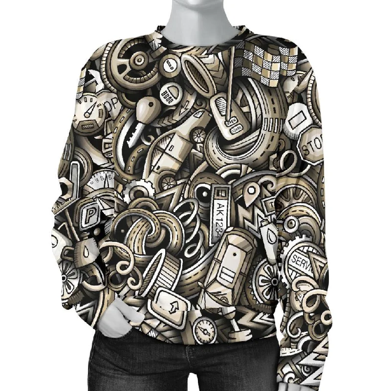 Pattern Print Mechanic Women's Sweatshirt Hoodie with Elastic Cuffs Stretchable Comfortable