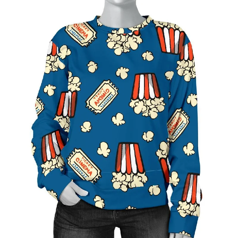 Pattern Print Popcorn Women's Sweatshirt Hoodie with Hem Lace Feminine Delicate