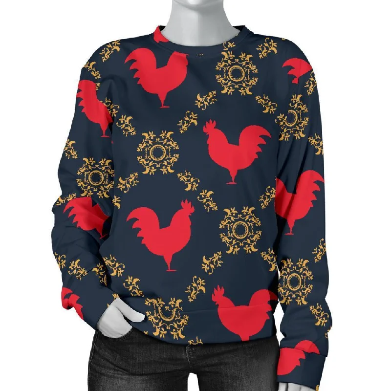 Pattern Print Rooster Women's Sweatshirt Hoodie with Slit Hem Functional Movement