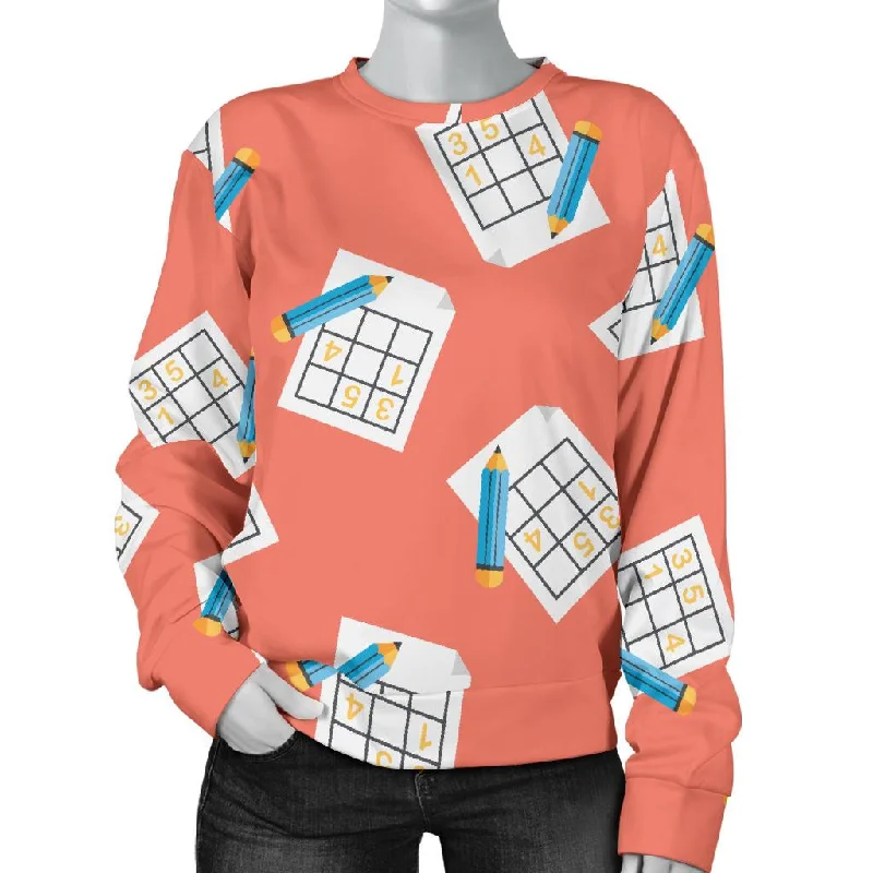 Pattern Print Sudoku Women's Sweatshirt Hoodie with Lining Warm Insulated