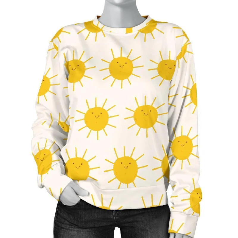Pattern Print Sun Women's Sweatshirt Hoodie with Raw Hem Edgy Unfinished