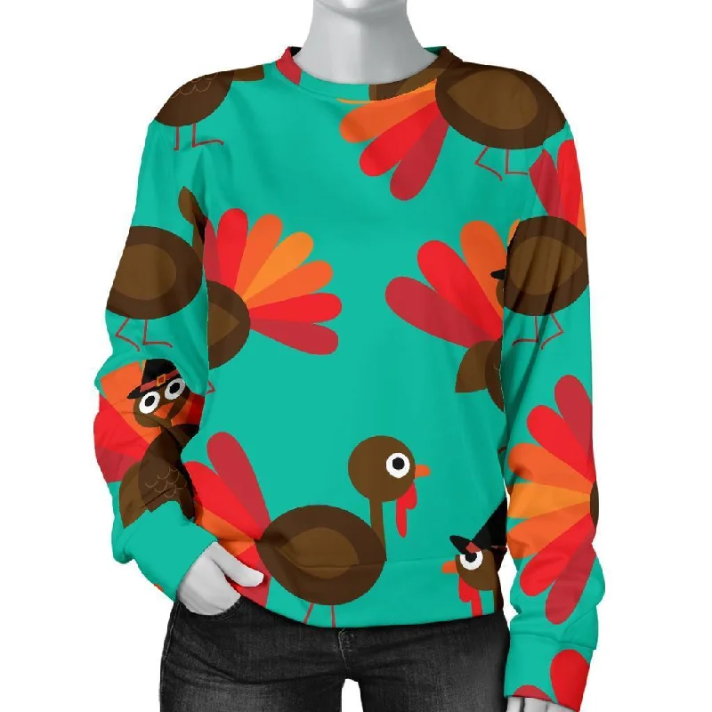 Pattern Print Thankgiving Turkey Women's Sweatshirt Hoodie with Hem Fringe Bohemian Relaxed