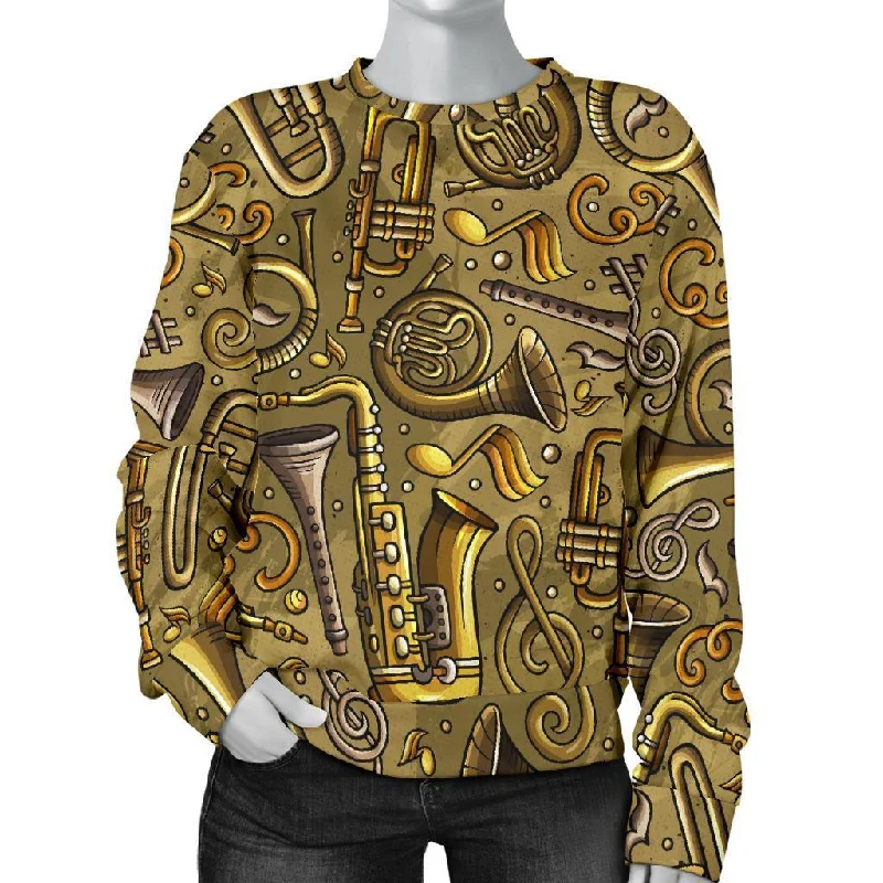 Pattern Print Trumpet Women's Sweatshirt Hoodie with Typography Text Message