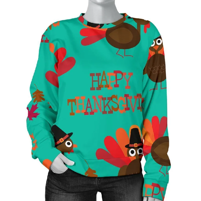 Pattern Print Turkey Thankgiving Women's Sweatshirt Hoodie with Frayed Bohemian Relaxed