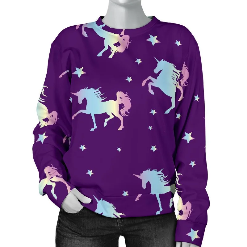 Pattern Print Unicorn Women's Sweatshirt Hoodie with Lace Feminine Delicate
