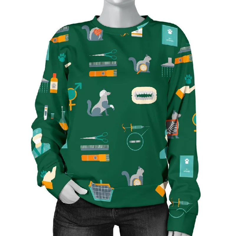 Pattern Print Veterianary Women's Sweatshirt Hoodie with Fur Luxurious Winter