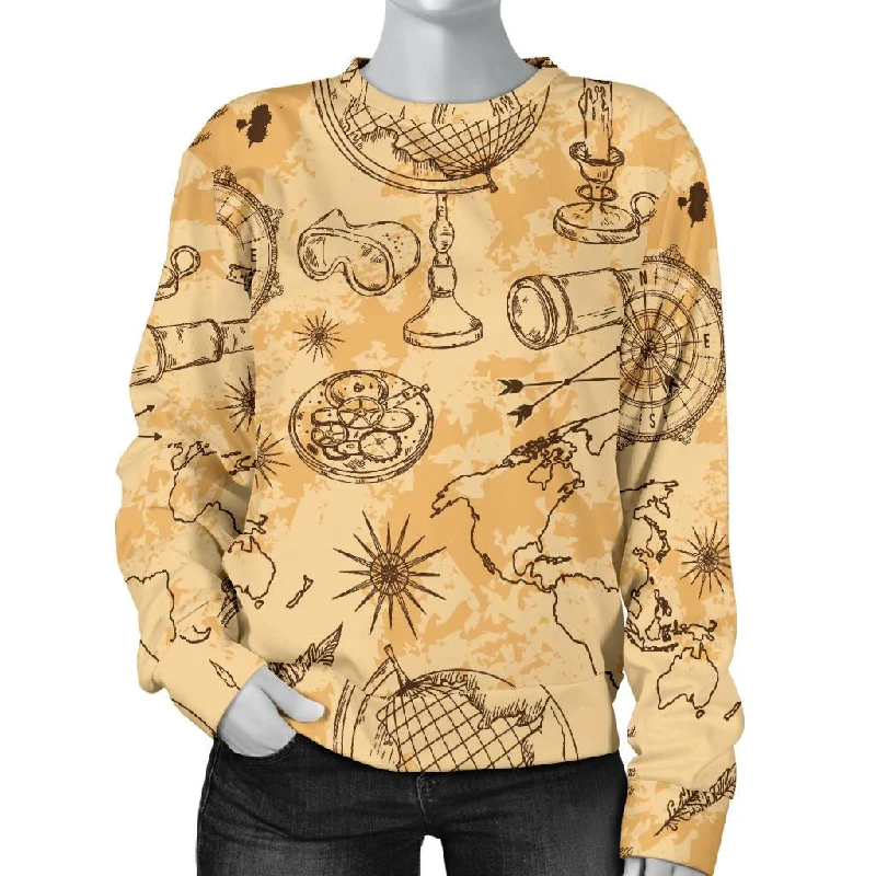 Pattern Print World Map Women's Sweatshirt Hoodie Crop Top Short Trendy
