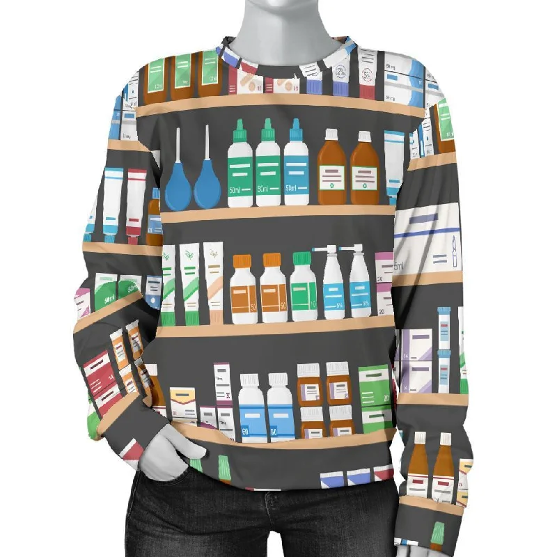 Pharmacy Print Pattern Women's Sweatshirt Hoodie with Hidden Zipper Minimalist Clean Pharmacy Print Pattern Women's Sweatshirt Hoodie with Hidden Zipper Minimalist Clean
