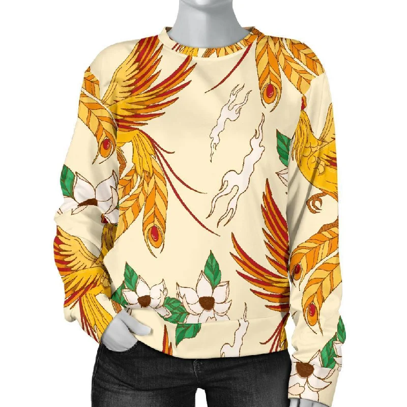 Phoenix Floral Pattern Print Women's Sweatshirt Hoodie with Half-Zip Sporty Casual