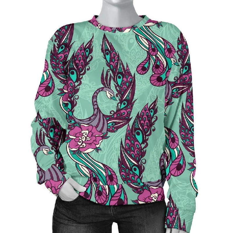 Phoenix Floral Print Pattern Women's Sweatshirt Hoodie with Hem Elastic Stretchable Comfortable Phoenix Floral Print Pattern Women's Sweatshirt Hoodie with Hem Elastic Stretchable Comfortable