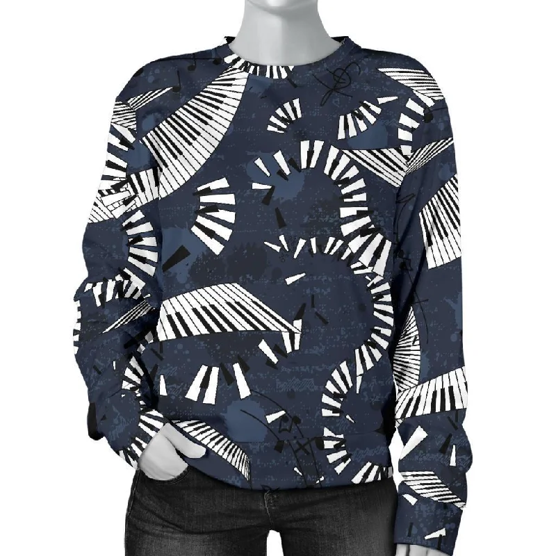 Piano Black Pattern Print Women's Sweatshirt Hoodie with Pocket Utility Practical