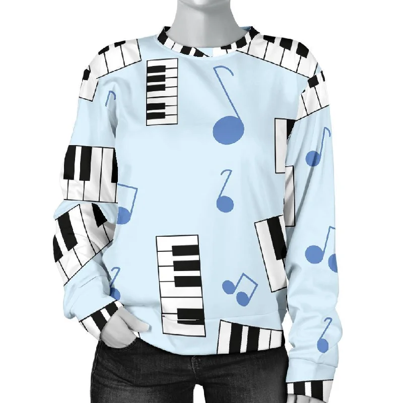 Piano Blue Pattern Print Women's Sweatshirt Hoodie with Elastic Waist Stretchable Comfortable Piano Blue Pattern Print Women's Sweatshirt Hoodie with Elastic Waist Stretchable Comfortable