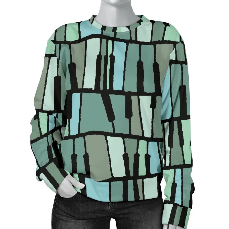 Piano Green Pattern Print Women's Sweatshirt Hoodie Dress Longline Feminine