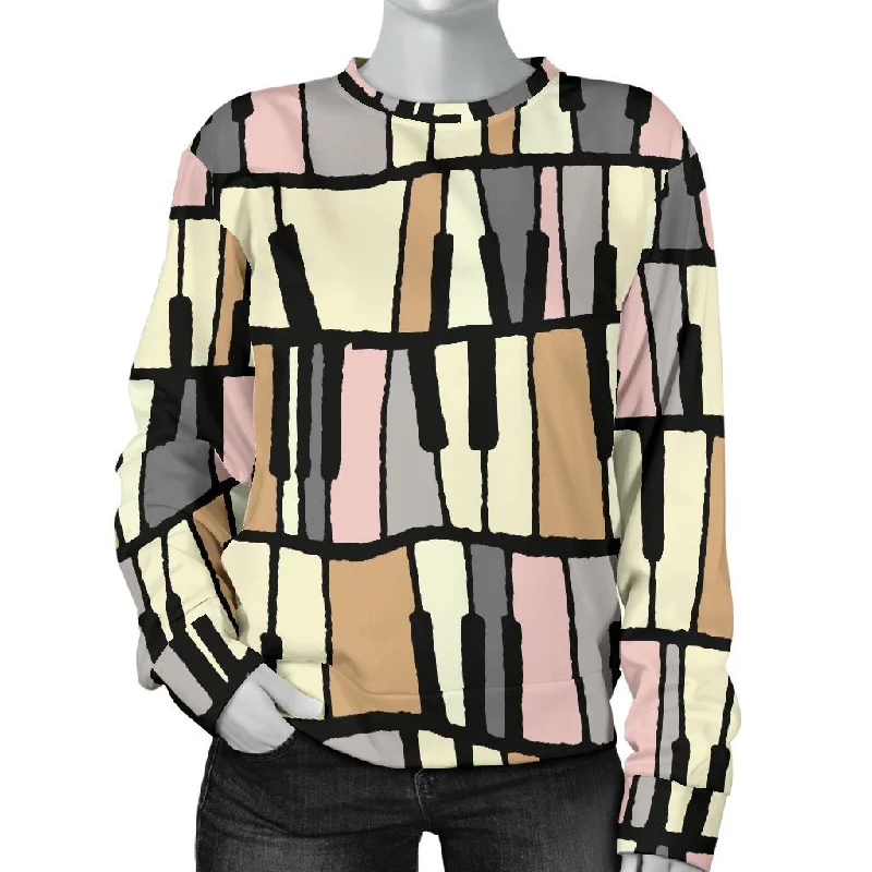 Piano Print Pattern Women's Sweatshirt Hoodie with Toggle Buttons Decorative Unique