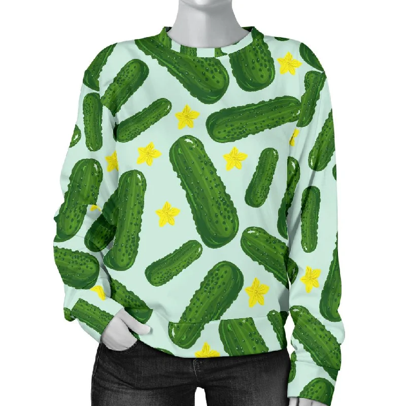 Pickle Cucumber Pattern Print Women's Sweatshirt Hoodie with Front Slit Layering Stylish