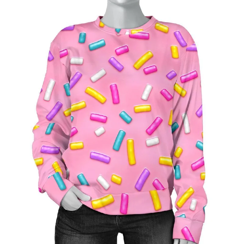 Pink Candy Pattern Print Women's Sweatshirt Hoodie with Elastic Waist Stretchable Comfortable