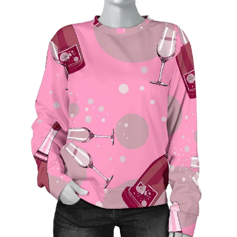 Pink Champagne Pattern Print Women's Sweatshirt Hoodie with Full-Zip Functional Layering