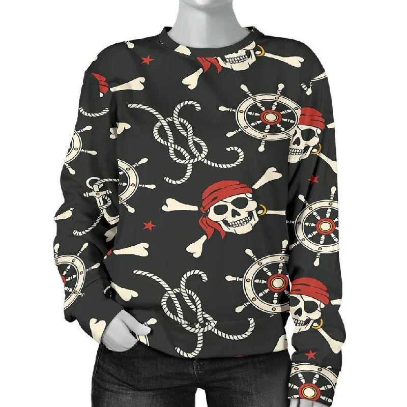 Pirate Skull Pattern Print Women's Sweatshirt Hoodie with Relaxed Fit Easy Casual