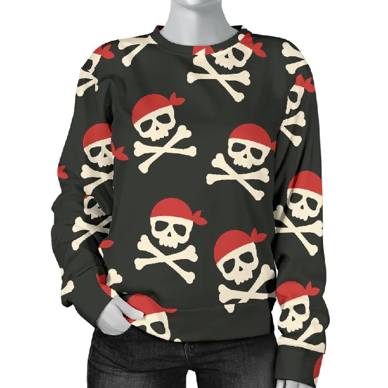 Pirate Skull Print Pattern Women's Sweatshirt Hoodie with Pastel Soft Subtle