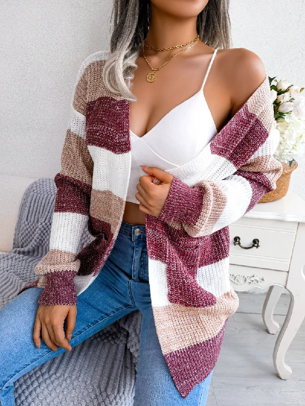 Plaid Sweater Women Casual Lantern Sleeves Cardigan Jacket Outerwear Clothes Striped Jacket Polka Dot Jacket Floral Jacket