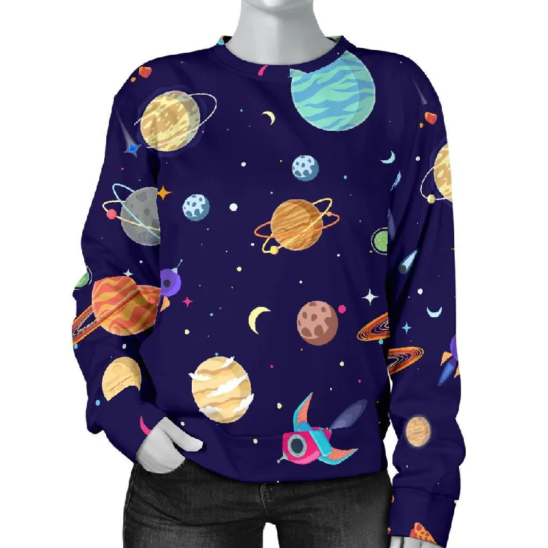 Planet Print Pattern Women's Sweatshirt Hoodie with Button Classic Timeless