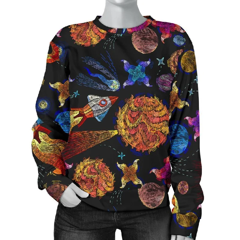 Planet Spaceship Print Pattern Women's Sweatshirt Hoodie with Thumb Holes Functional Cozy Planet Spaceship Print Pattern Women's Sweatshirt Hoodie with Thumb Holes Functional Cozy