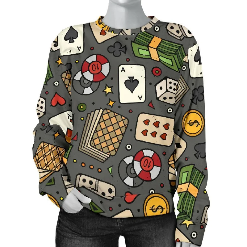 Poker Casino Pattern Print Women's Sweatshirt Hoodie with Hem Detail Decorative Unique