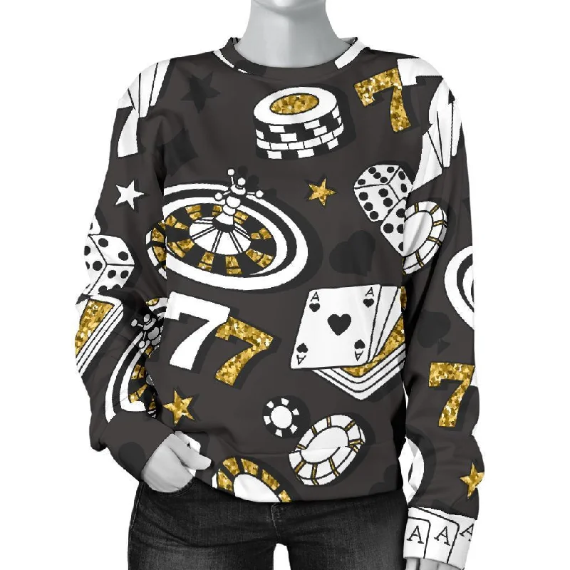 Poker Casino Print Pattern Women's Sweatshirt Hoodie with Hem Patch Decorative Personalized