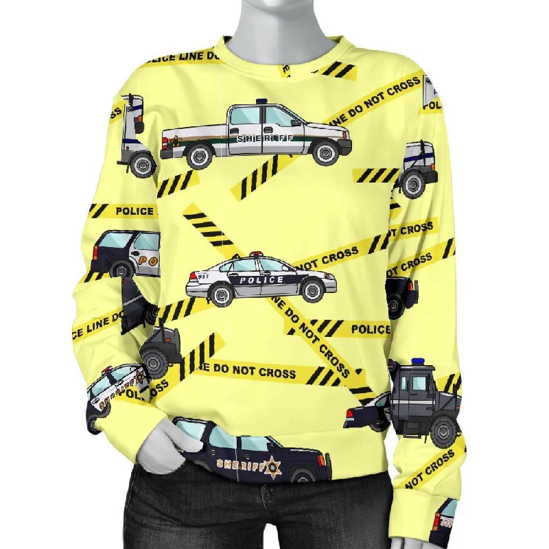 Police Car Pattern Print Women's Sweatshirt Hoodie with Strings Custom Fit Adjustable Police Car Pattern Print Women's Sweatshirt Hoodie with Strings Custom Fit Adjustable