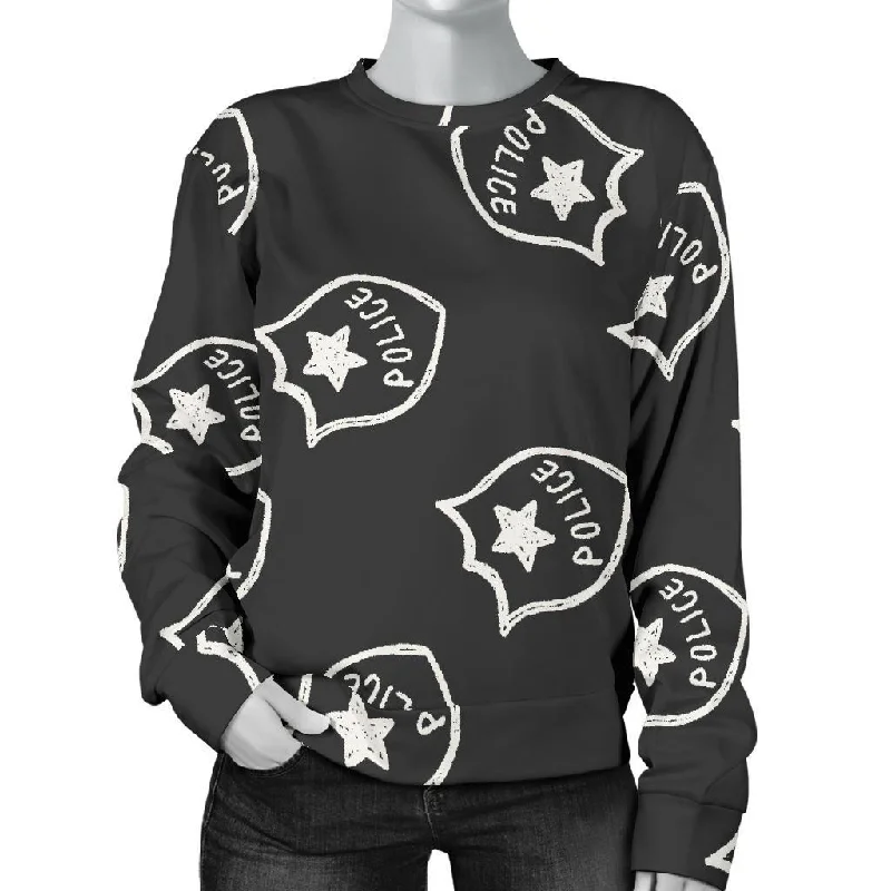 Police Pattern Print Women's Sweatshirt Cotton Hoodie Fleece Lining Warmth