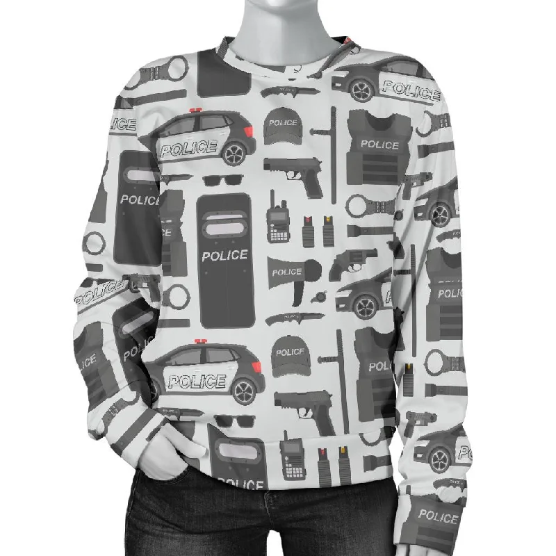 Police Print Pattern Women's Sweatshirt Hoodie with Pastel Soft Subtle