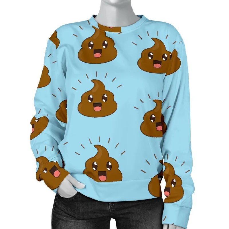 Poop Emoji Print Pattern Women's Sweatshirt Hoodie with Front Slit Layering Stylish
