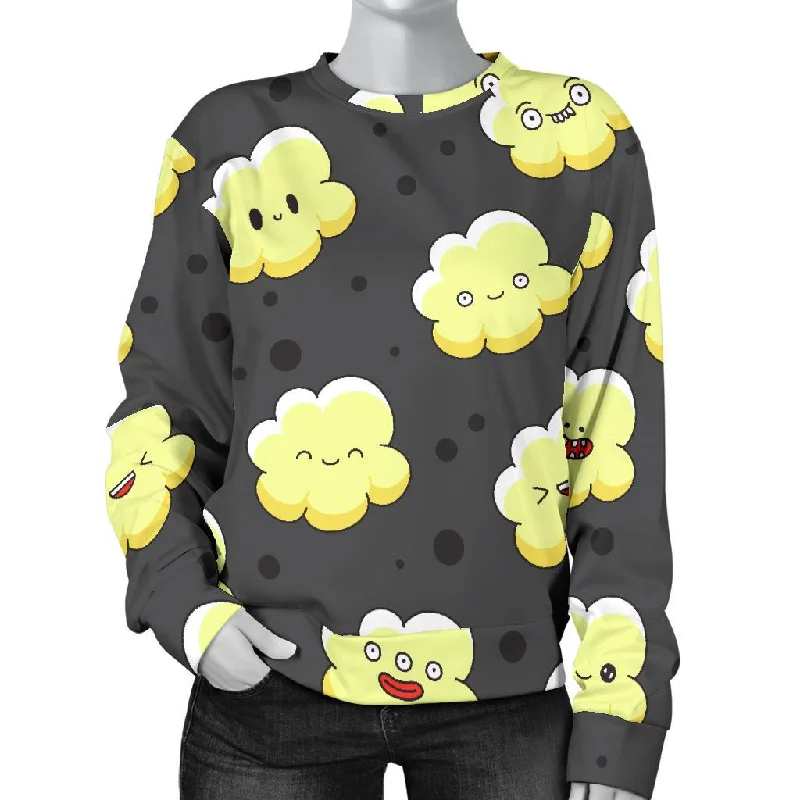 Popcorn Cartoon Pattern Print Women's Sweatshirt Hoodie with Reflective Safety Nightwear