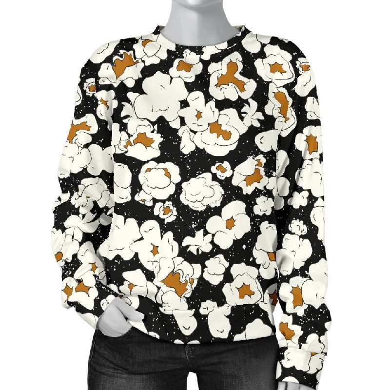 Popcorn Pattern Print Women's Sweatshirt Hoodie with Rhinestones Sparkly Elegant