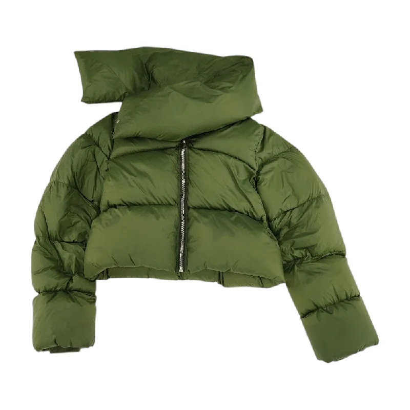 Porterville Funnel Neck Down Jacket in Green Front Pockets Side Pockets Patch Pockets