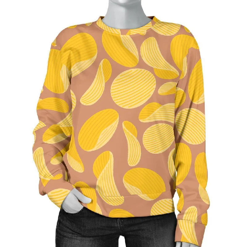 Potato Chip Pattern Print Women's Sweatshirt Hoodie with Velcro Closure Adjustable Secure Potato Chip Pattern Print Women's Sweatshirt Hoodie with Velcro Closure Adjustable Secure