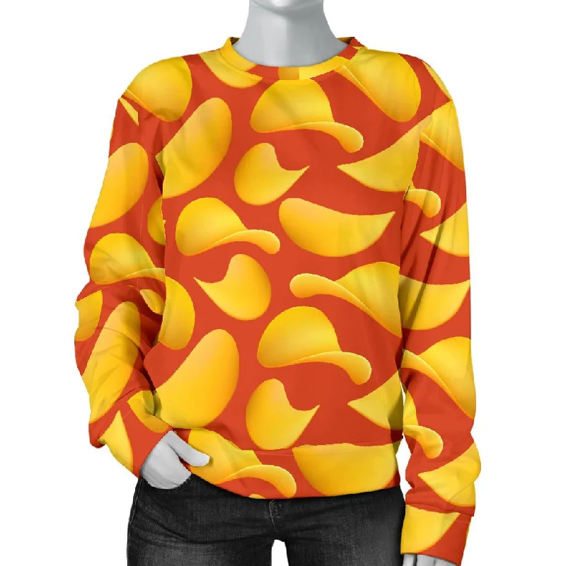 Potato Chip Print Pattern Women's Sweatshirt Hoodie with Hidden Zipper Minimalist Clean Potato Chip Print Pattern Women's Sweatshirt Hoodie with Hidden Zipper Minimalist Clean