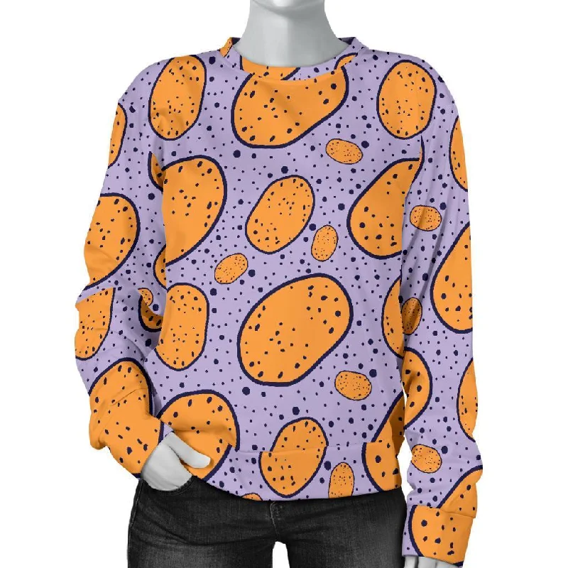 Potato Print Pattern Women's Sweatshirt Hoodie with Stripes Bold Sporty