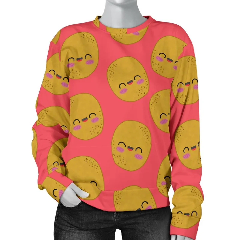 Potato Smile Pattern Print Women's Sweatshirt Hoodie with Thumb Holes Functional Cozy Potato Smile Pattern Print Women's Sweatshirt Hoodie with Thumb Holes Functional Cozy