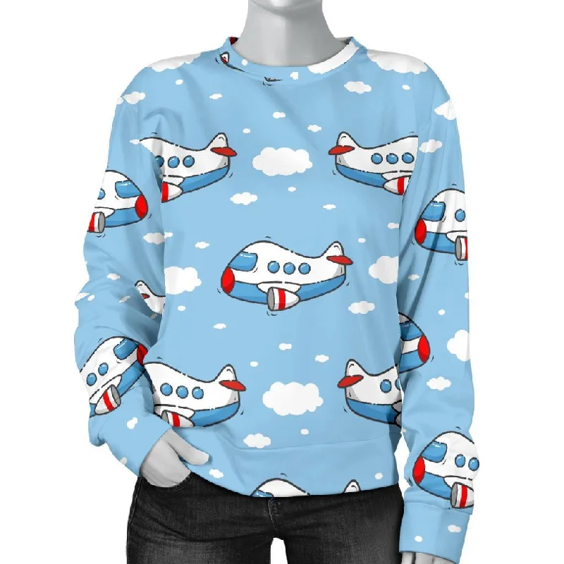 Print Airplane Pattern Women's Sweatshirt Hoodie with Oversized Fit Loose Comfortable