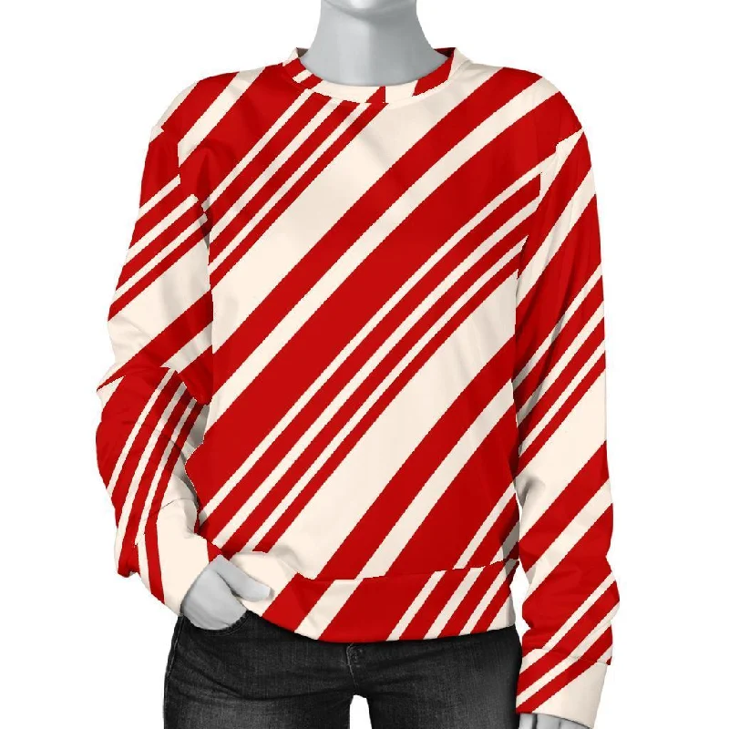 Print Pattern Candy Cane Women's Sweatshirt Hoodie with Hem Detail Decorative Unique