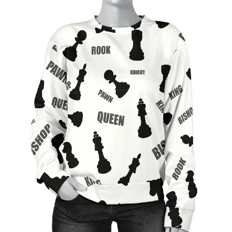 Print Pattern Chess Women's Sweatshirt Hoodie with Front Slit Layering Stylish