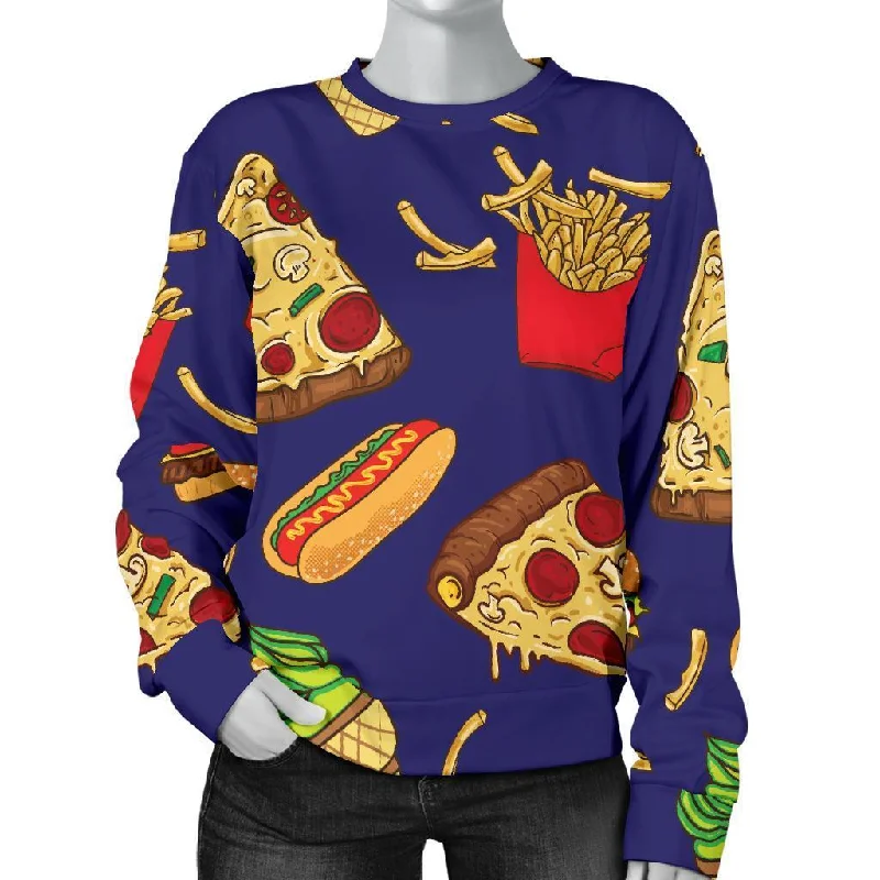 Print Pattern Fastfood Women's Sweatshirt Hoodie with Hem Elastic Stretchable Comfortable Print Pattern Fastfood Women's Sweatshirt Hoodie with Hem Elastic Stretchable Comfortable