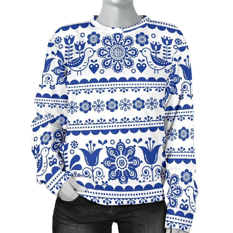 Print Pattern Swedish Women's Sweatshirt Hoodie with Velcro Closure Adjustable Secure